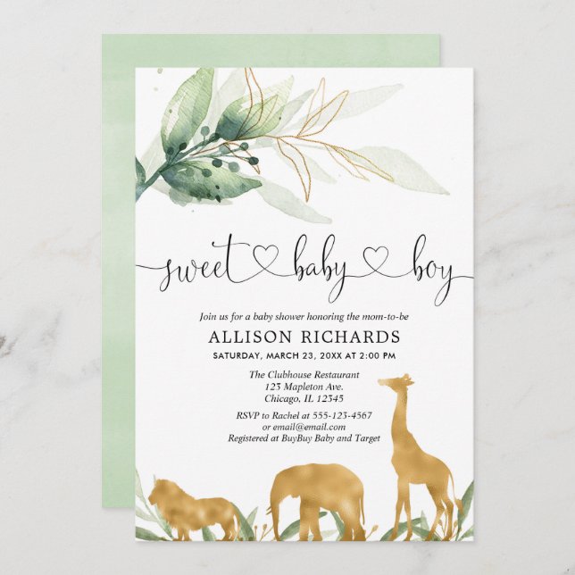 Safarijungen-Babypartyeinladungs-Bonbon-Baby Einladung (Vorne/Hinten)