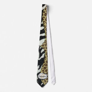Safarileopard-und Zebra-Druck-Monogramm Krawatte