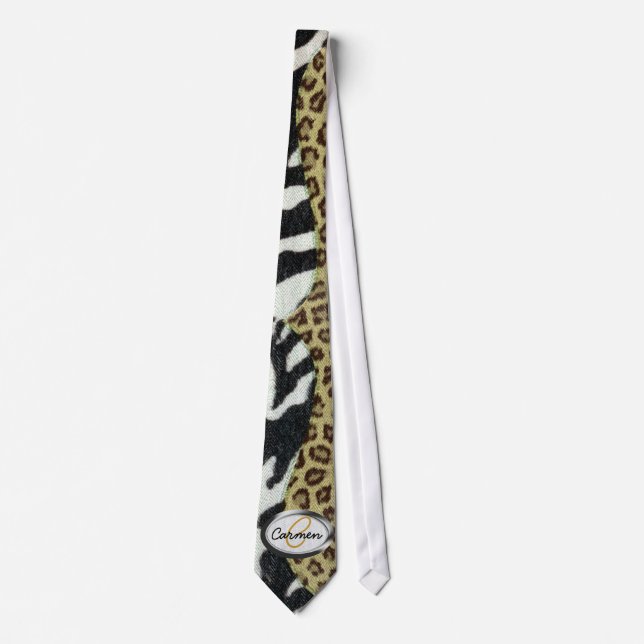 Safarileopard-und Zebra-Druck-Monogramm Krawatte (Vorderseite)