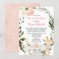 Safaritiere mit Baby-Dusche Rosa Grünpflanzen