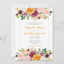 Saffron Burgundy Pink Wasserfarben Blumenzehen Einladung