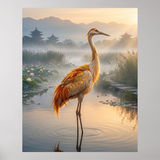 Saffron Crane-Feuchtgebiete Poster (Vorne)