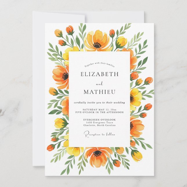 Saffron Lively Botanical Wedding Einladung (Vorderseite)