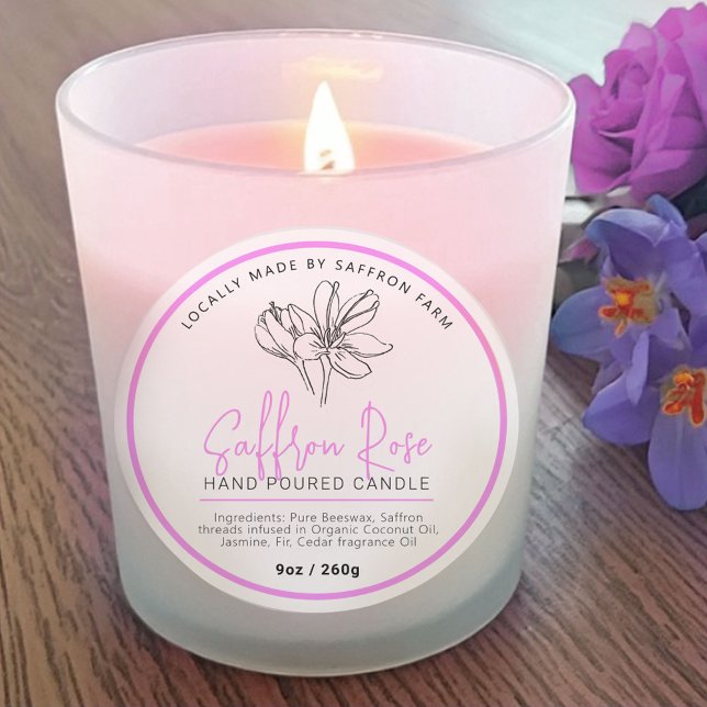 Saffron rose candle ingredient drawn logo mauve runder aufkleber (Von Creator hochgeladen)