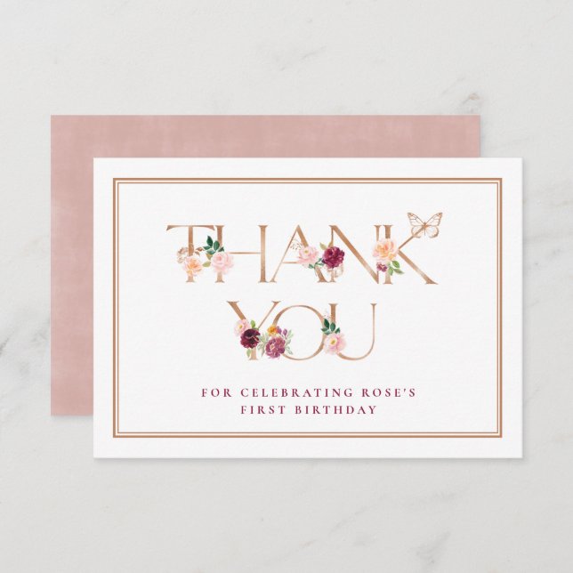 Saffron Rose Gold Butterfly Danke Karte (Vorne/Hinten)