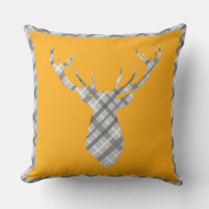 Saffron Yellow Kariert Tartan Stags Head Antler Kissen