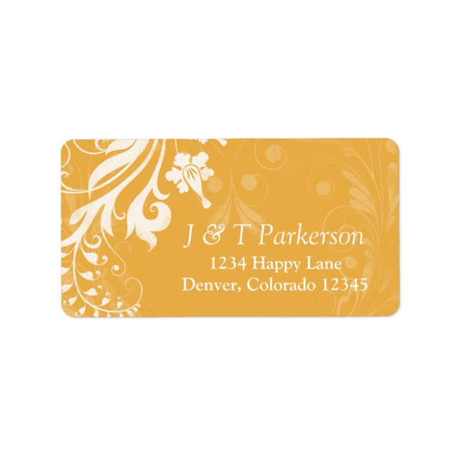 Saffron Yellow White Floral Wedding Address Label Adressaufkleber (Vorne)