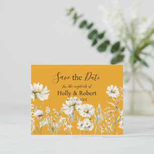 Safran Gelb, Gänseblümchen Florale Hochzeit Merkbl Postkarte