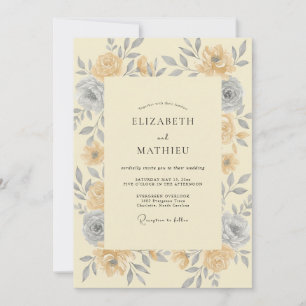 Safran-Grau-Rosen-Hochzeit Einladung