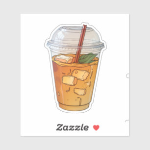 Saft mit Eis in einer Plastiktasse Aufkleber