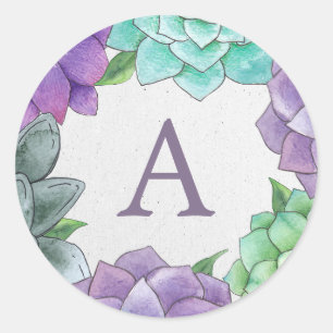 Saftige Blumenmonogramm-Aufkleber Lavendel Runder Aufkleber