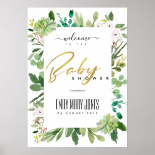 SAFTIGE FOLIAGE WATERCOLOR BABY SHOWER WILLKOMMEN POSTER