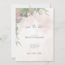 Saftige Grüne und Roséfarbene Save-the-Date-Karte Save The Date