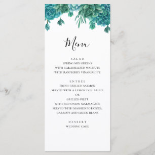 Saftige Hochzeitsmenü. Sommer-Abendmenü. Kaktus Menükarte
