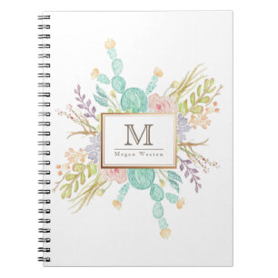 Saftige Initiale des Blumenstrauß-Aquarell-  Notizblock