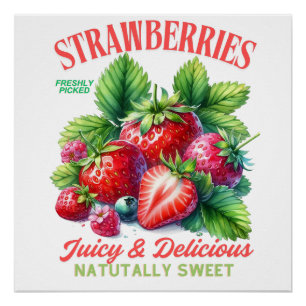 Saftige & leckere Erdbeeren Vintage-Fruchtkunst Poster
