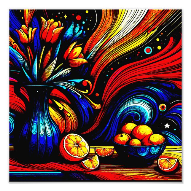 saftige Orangen neben einer schönen Vase Fotodruck (Vorne)