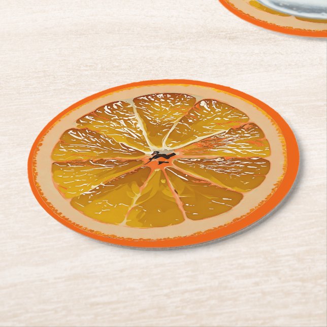 Saftige Orangenscheibe - Spaß Runder Pappuntersetzer (Angewinkelt)