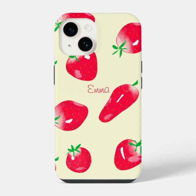 Saftige rote Erdbeeren (Beige) iPhone Hülle (Rückseite)