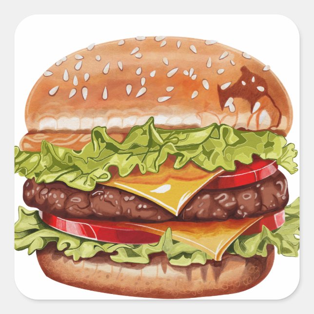 Saftiger Double-Cheeseburger-Aufkleber – Realistis Quadratischer Aufkleber (Vorderseite)