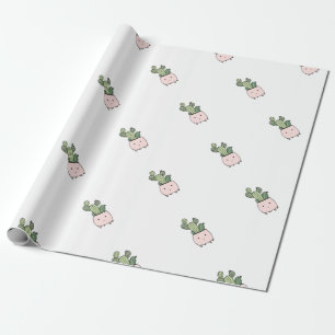 Saftiger lächelnder Kaktus im rosa Flowerpot Geschenkpapier