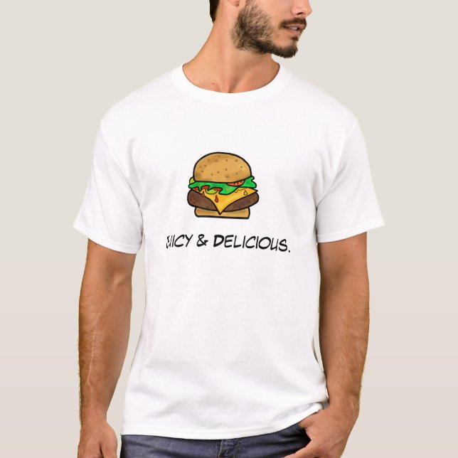 Saftiger u. köstlicher Cheeseburger-T - Shirt (Vorderseite)