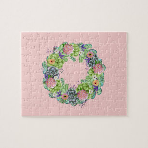 Saftiger Wasserfarben-Blumenkranz auf Rosa Puzzle