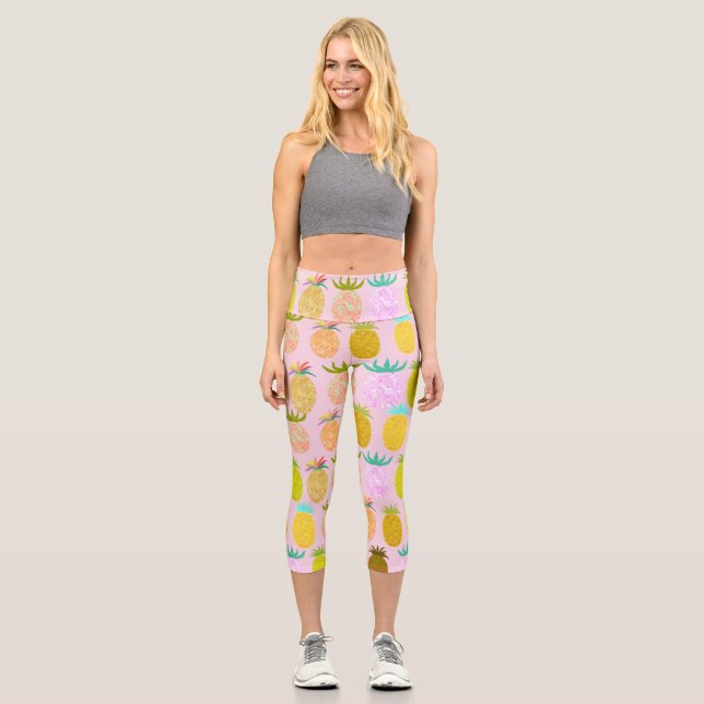 Saftiges Ananas-Muster Capri Leggings (Vorderseite)