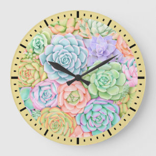Saftiges Garten-Aquarell-bunter Pastell Große Wanduhr