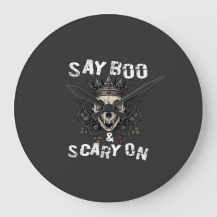 Sag Boo Gruseliger Totenkopf Krone Fledermaus Flüg Große Wanduhr