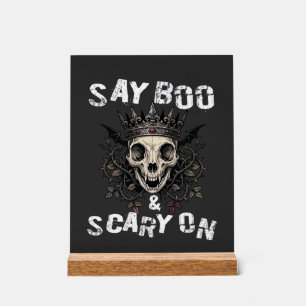Sag Boo Gruseliger Totenkopf-Kronen-Fledermaus-Flü Acrylschild