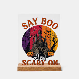 Sag Boo Gruseliges Halloween Spukhaus Schwarze Kat Acrylschild