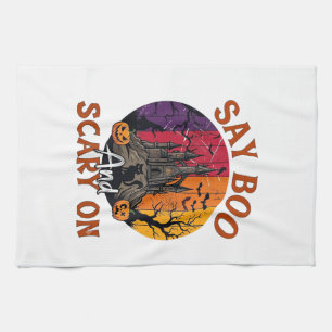 Sag Boo Gruseliges Halloween Spukhaus Schwarze Kat Geschirrtuch