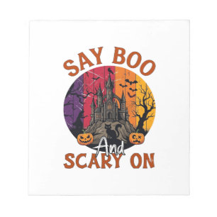 Sag Boo Gruseliges Halloween Spukhaus Schwarze Kat Notizblock