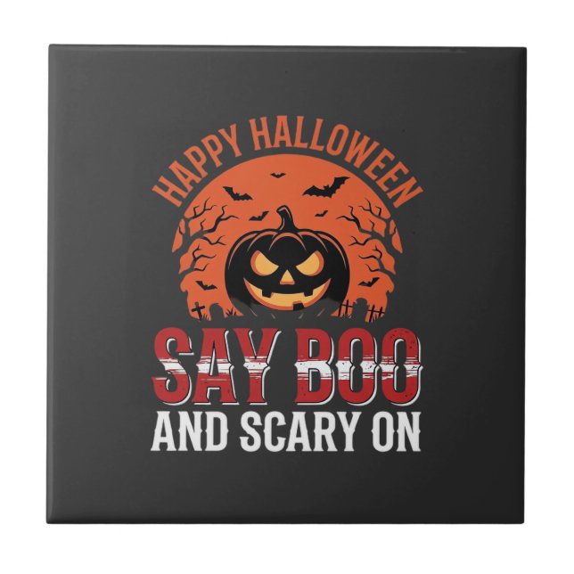 Sag Boo Halloween-Kürbisdesign_1 Fliese (Vorderseite)
