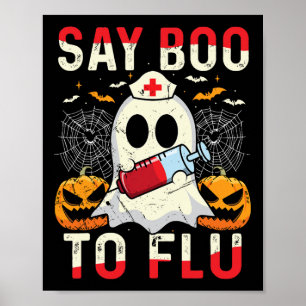 Sag Boo zur Grippe Vintage Halloween Geist Kranken Poster