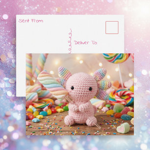 Sag Hallo von einem gehäkelteten Axolotl Postkarte