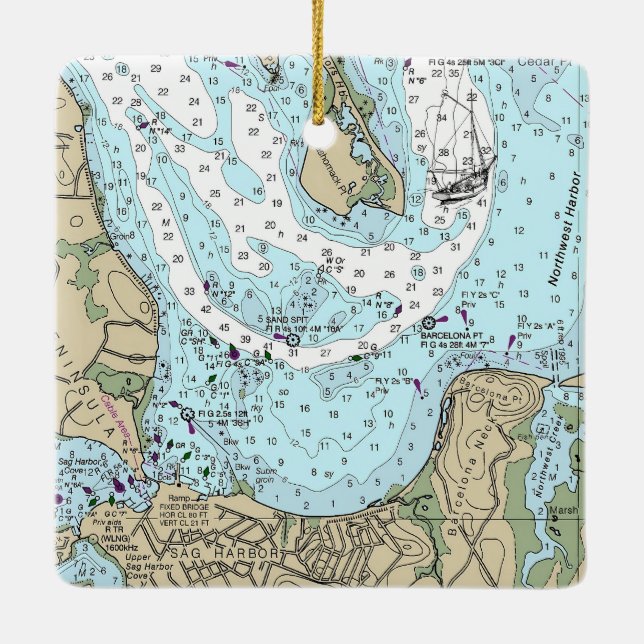 Sag Harbour NY NOAA Chart Christmas Keramikornament (Rückseite)