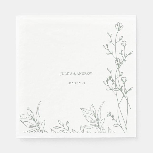 Saga Green Text trendy Hochzeit Serviette (Vorderseite)