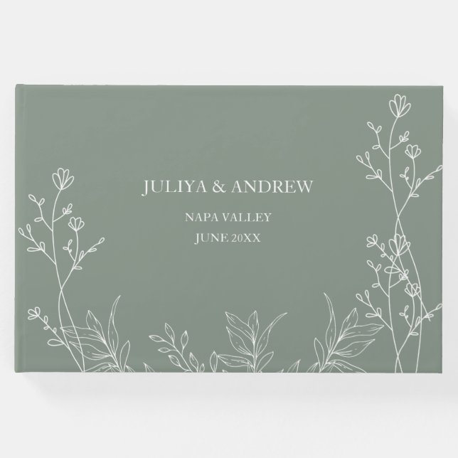 Saga Green trendy Hochzeit Gästebuch (Vorderseite)