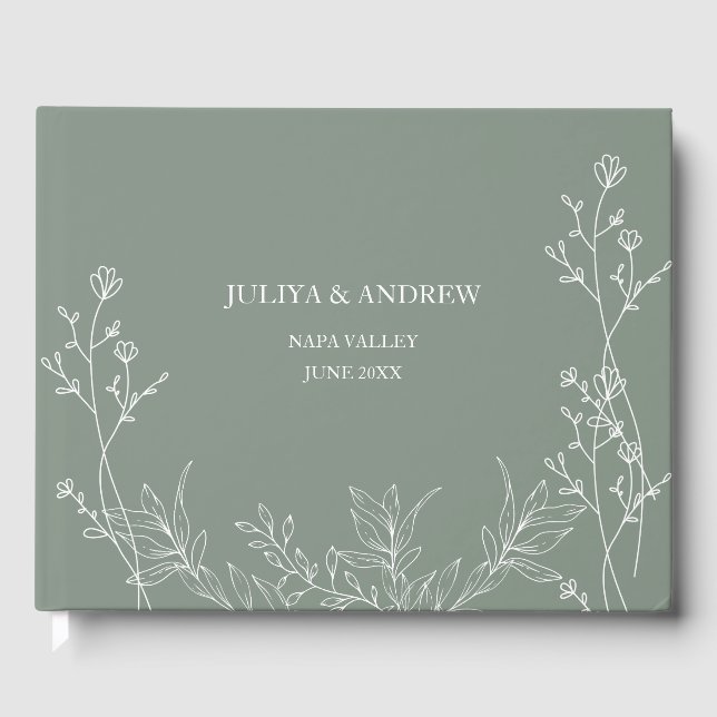 Saga Green trendy Hochzeit Gästebuch (Vorderseite)