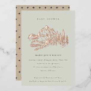 Saga Grün Roségold Bergkiefer Babyparty Folieneinladung