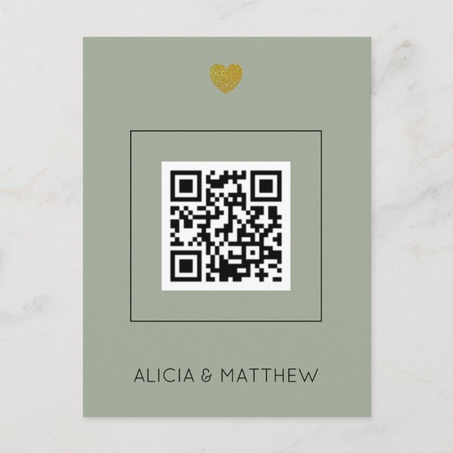Sage All in One Wedding Einladung mit QR Code Postkarte (Vorderseite)
