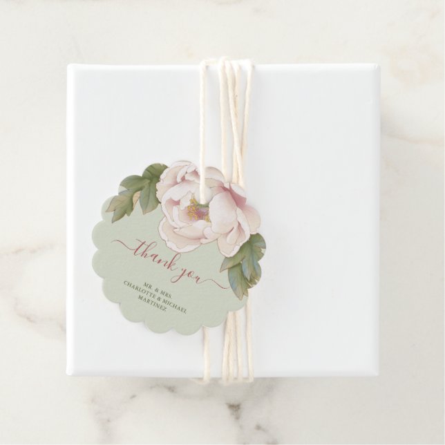 Sage and Blush Peony Floral Danke Hochzeit Geschenkanhänger (Beispiel)