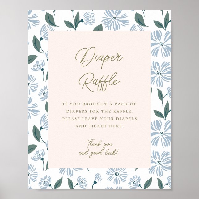 Sage and Dusty Blue Floral 8x10 Diaper Raffle Sign Poster (Vorne)