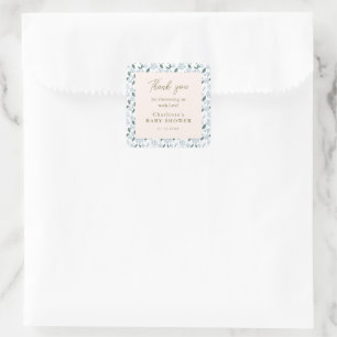 Sage and Dusty Blue Floral Baby Dusche Vielen Dank Quadratischer Aufkleber