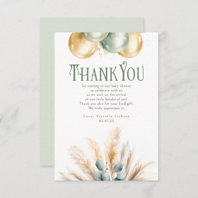 Sage and Gold Baby Dusche Klein Danke (Vorne/Hinten)