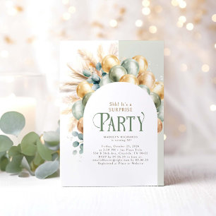 Sage and Gold Boho Arch Überraschung Geburtstagspa Einladung