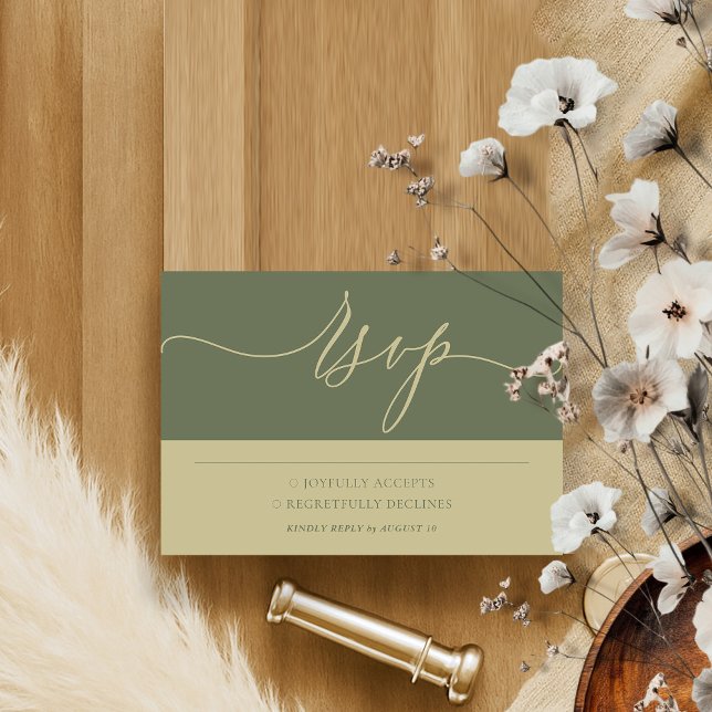 Sage and Gold Einfache Minimalistische Hochzeit RSVP Karte (Von Creator hochgeladen)
