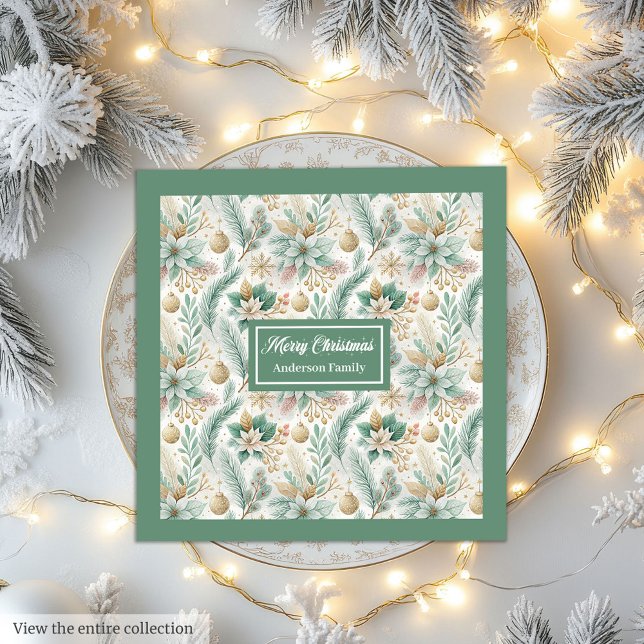 Sage and Gold Napkins Elegantes Weihnachtsfest Serviette (Sage and Gold Napkins Elegant Christmas Floral Style)